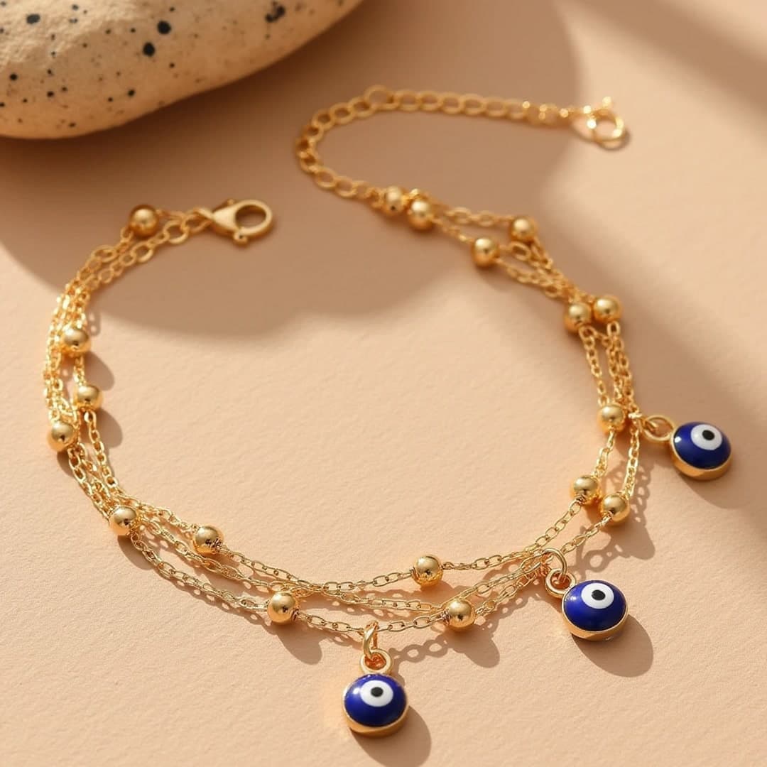 Bransoletka na kostkę z niebieskim okiem