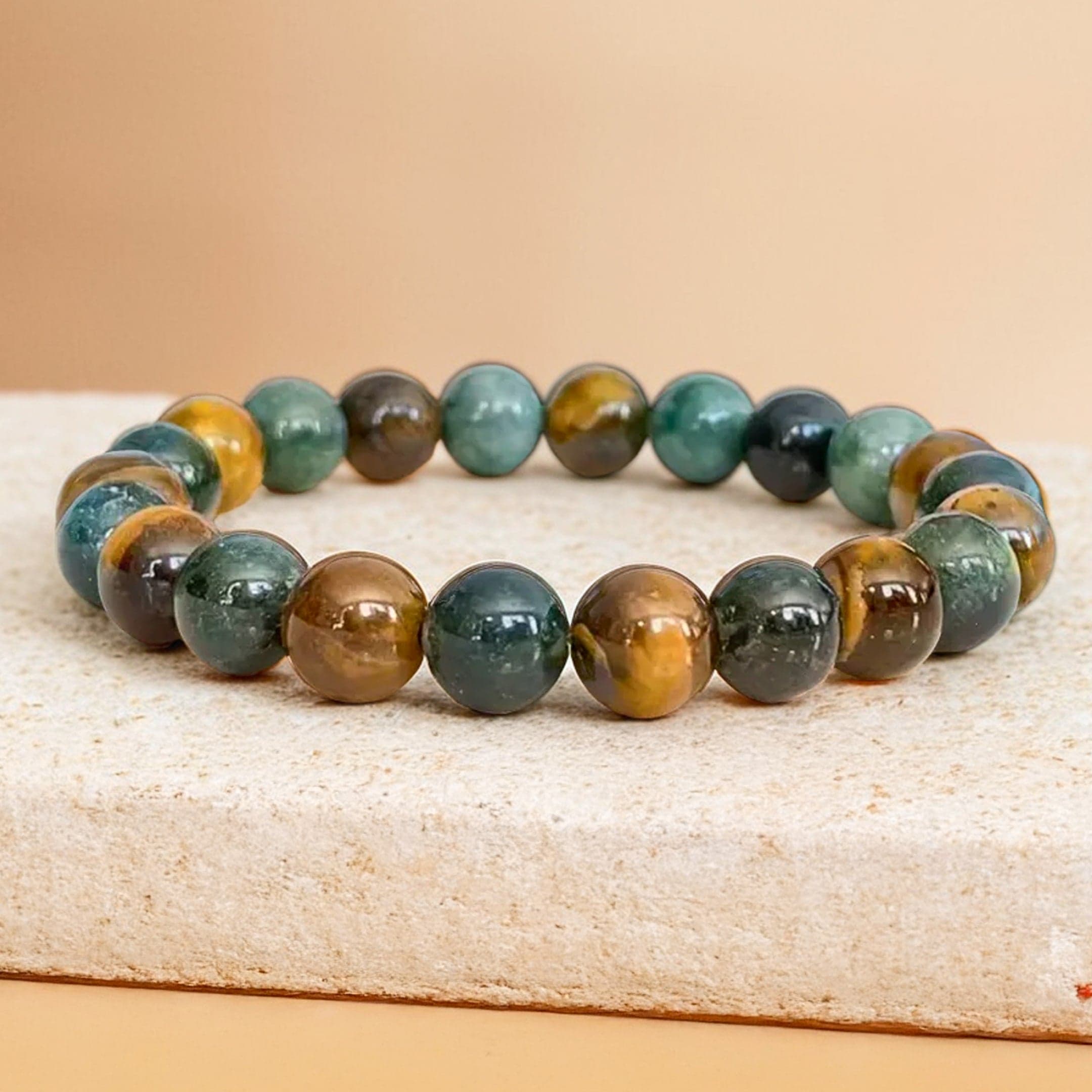 Bransoletka Równowaga i Ochrona z Tygrysim Okiem i agatem mszystym