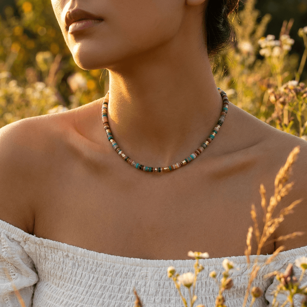 Naszyjnik boho chic z naturalnymi kamieniami