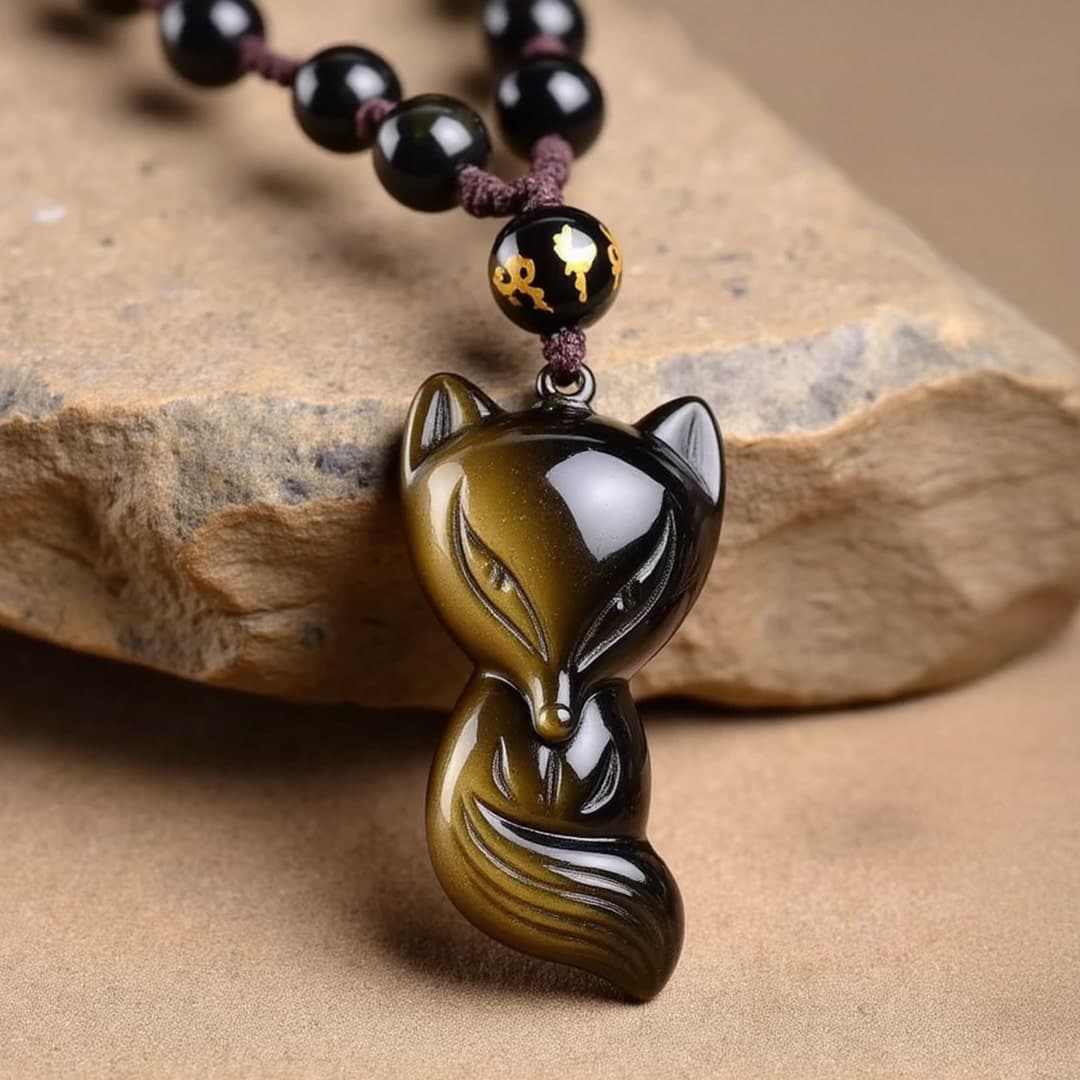 Wisiorek Renard Sage z obsydianu złotego