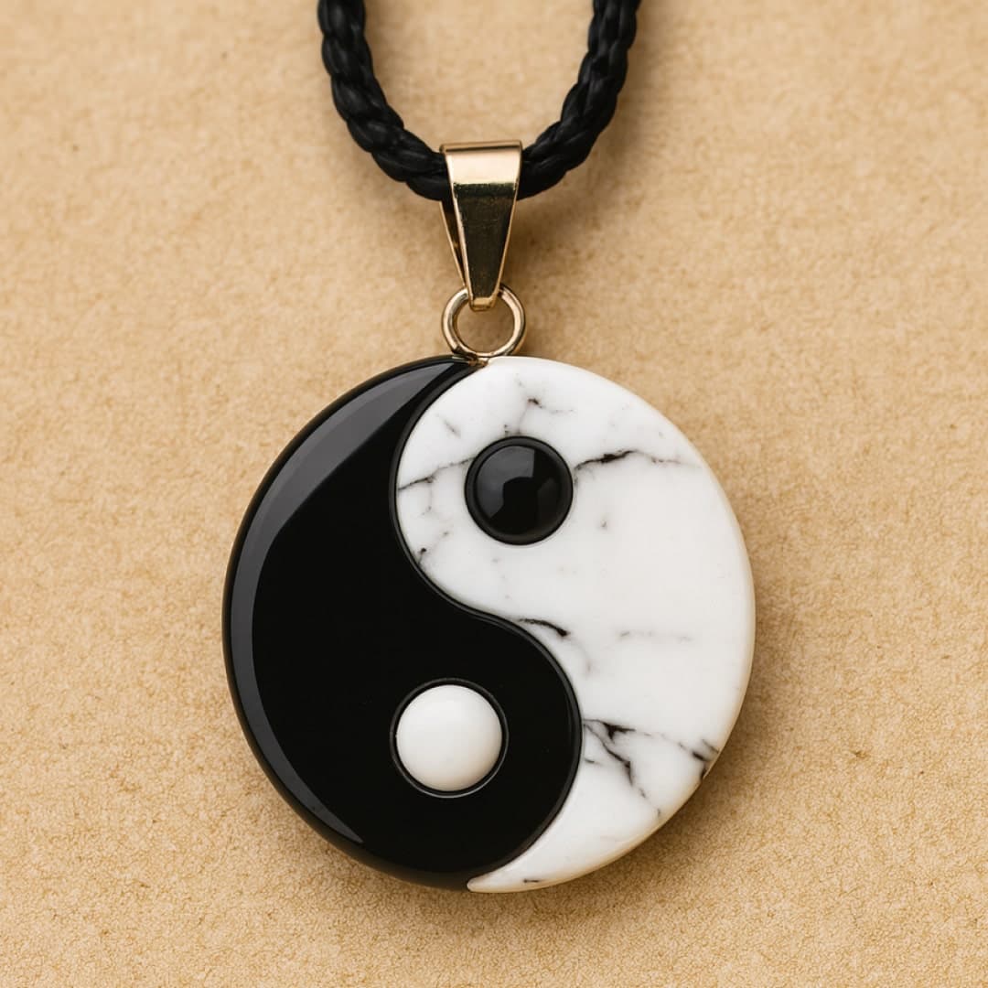 Wisiorek Yin-Yang z howlitem i czarnym obsydianem