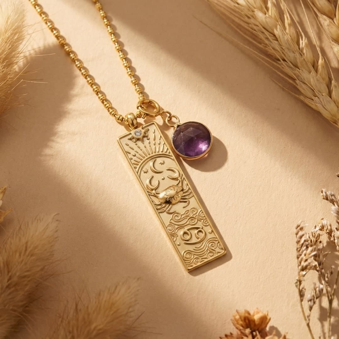 Naszyjnik prostokątny - Znak zodiaku i jego kamień naturalny