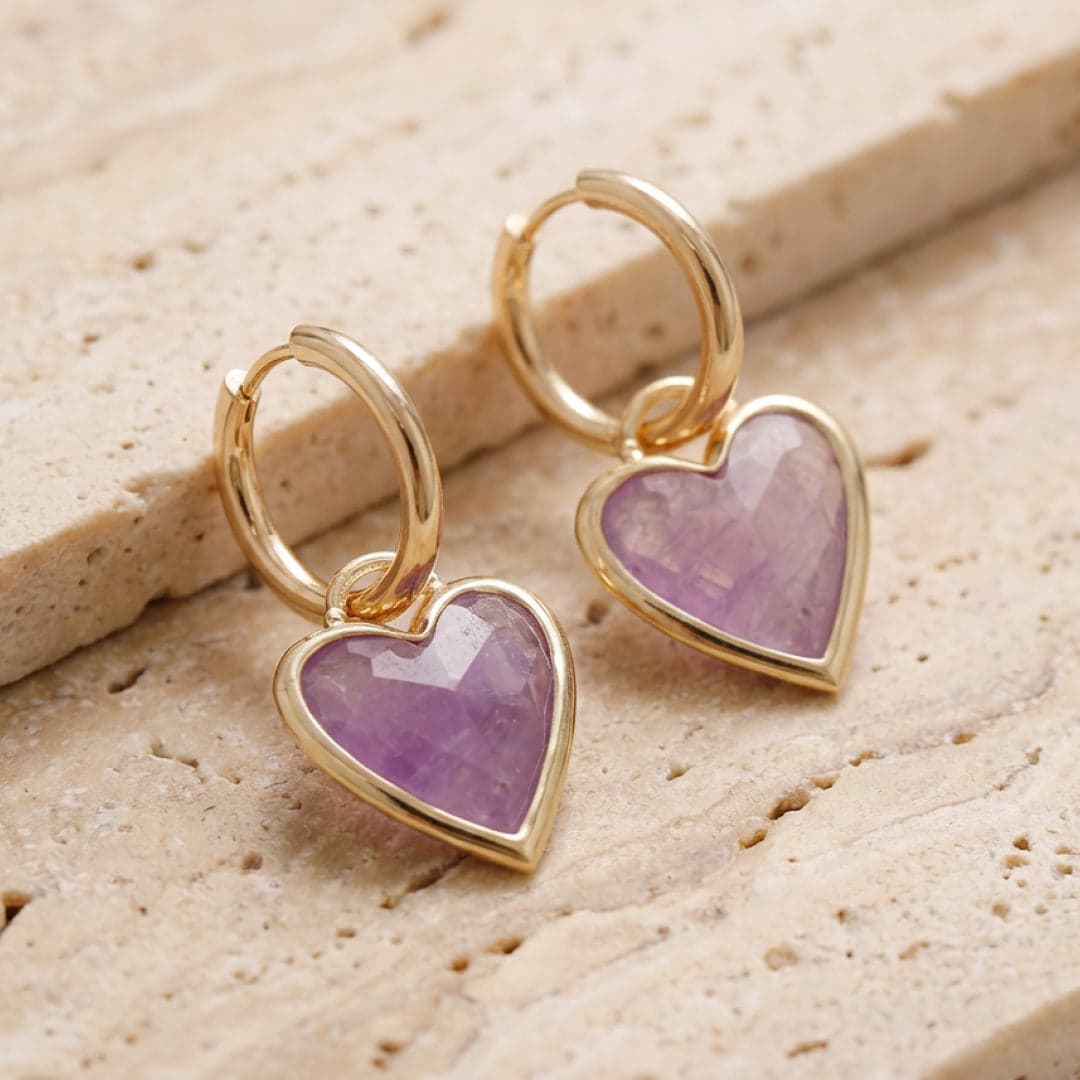 Kolczyki koła z motywem serca Ukojenie z ametystu