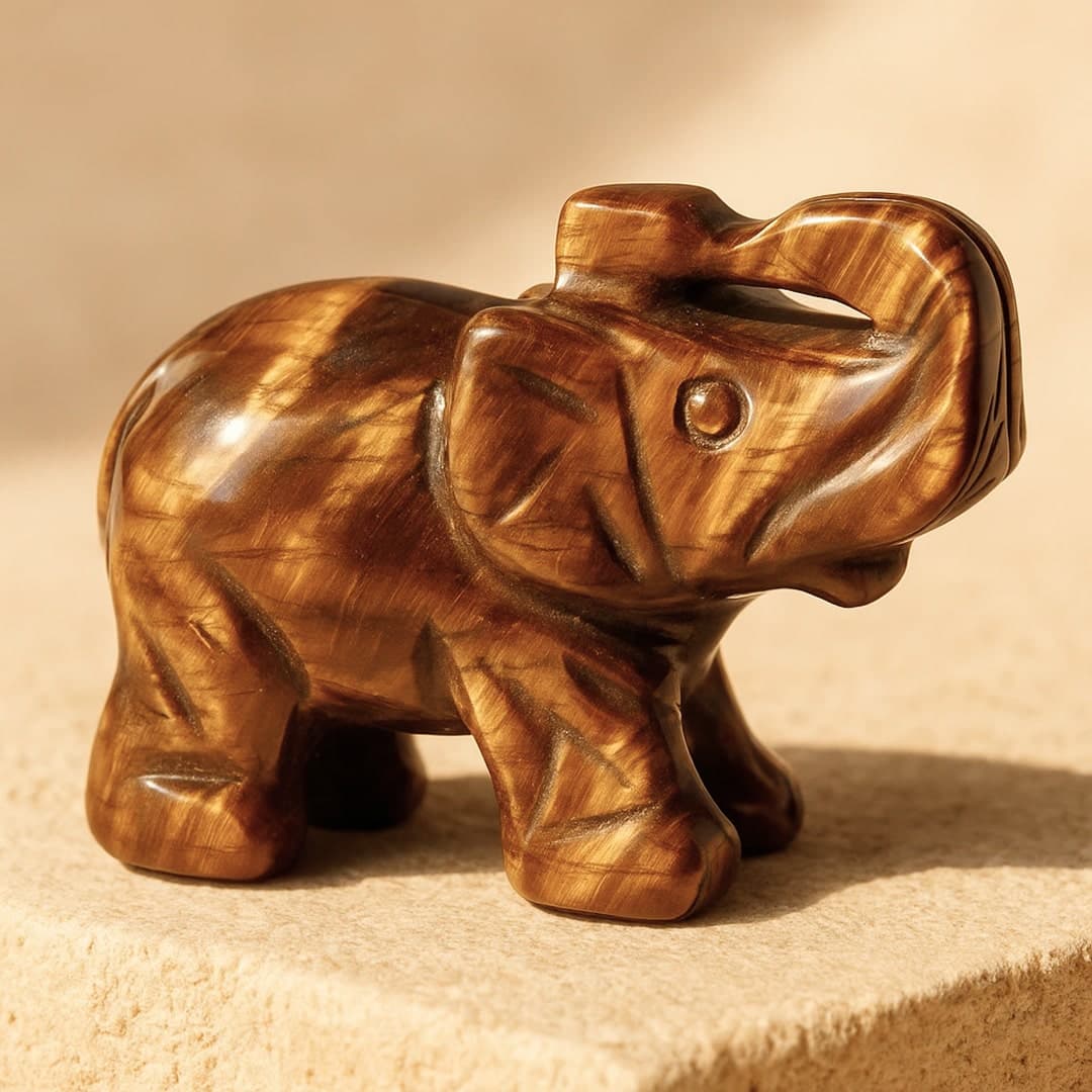 Słoń Strażnik Mądrości z tygrysiego oka lub obsydianu