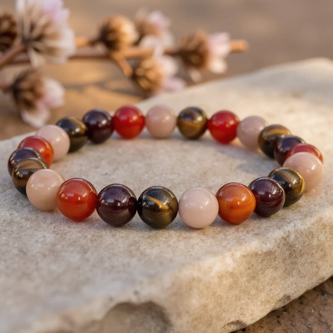 Bransoletka Chance & Joie z Okiem Tygrysa, Kamieniem Słonecznym, Karneolem i Granatem