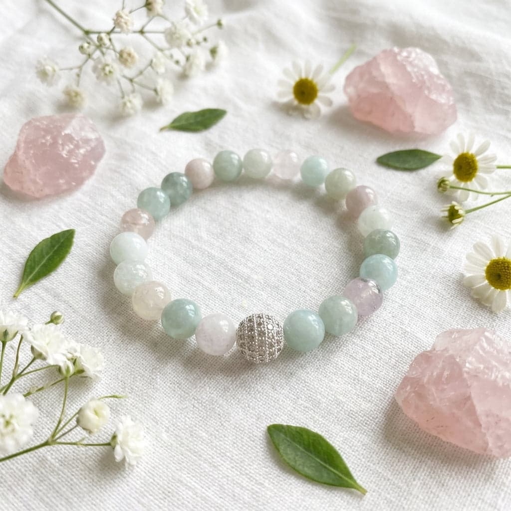 Bransoletka Premium Energia Kobiecości z labradorytem, kamieniem księżycowym i kunzytem