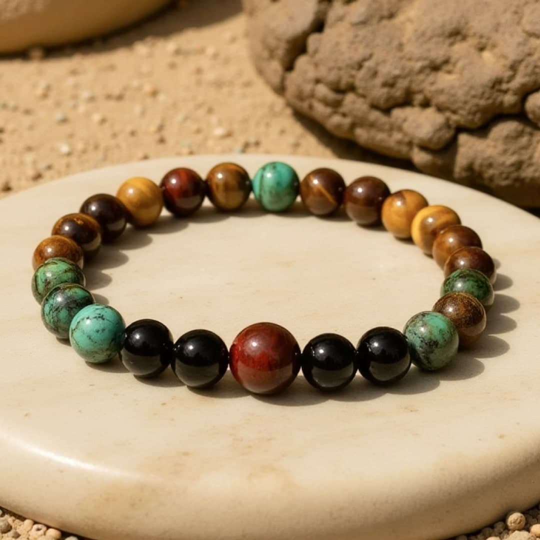 Bransoletka z energiami ochronnymi z Tygrysiego Oka, Oka Byka i Turkusu Afrykańskiego