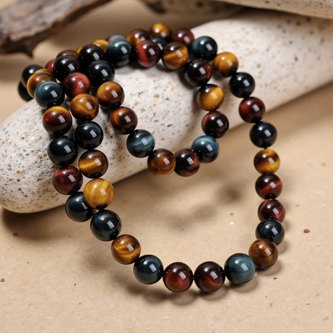 Naszyjnik Oko Wielokrotne z Tygrysim Okiem, Sokolim Okiem i Okiem Byka